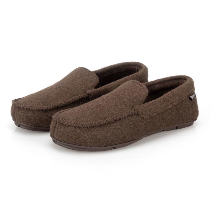 totes toasties® Mens Felt Moccasin Slipper With Check Sock Brown Extra Image 2